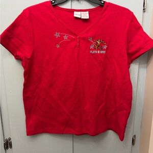 Red Short Sleeve Disney Shirt with Tiger and Stars